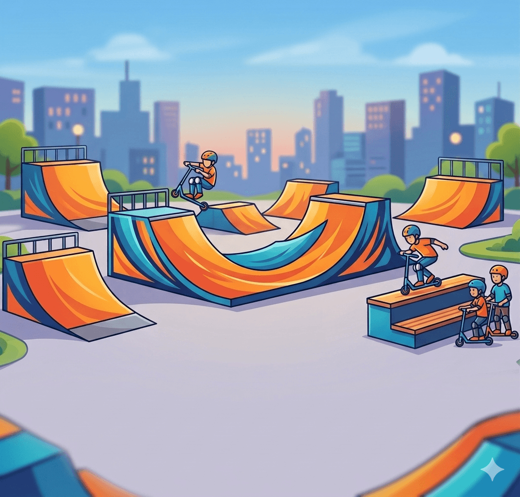 A rider in mid-air at a scooter park